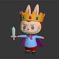Cartoon Character With Rabbit Ears Wearing Golden Crown Holding Sword And Purple Cape
