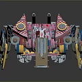Futuristic Game Movie Robot Character With Pink Blue Yellow Mechanical Design And Shiny Finish