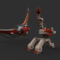 Modern Office Desk With Red White Robot And Mechanical Arm Legs