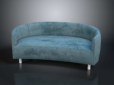 Curved Blue Upholstered Sofa With White Legs And Comfortable Modern Design 3d model