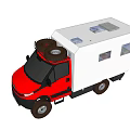 Orange And White Camper Truck With Spare Tires On Roof For Camping