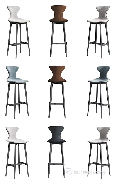 Modern Upholstered Bar Stools With Various Colors And Metal Legs Design 3d model 