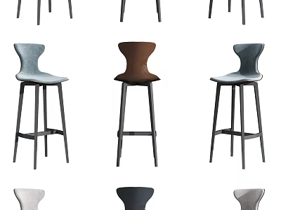 Modern Upholstered Bar Stools With Various Colors And Metal Legs Design 3d model