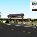 Scenic Rural Road Facilities Featuring Yellow Lane Markings Rest Shelter Pedestrian Bicycle Path And Greenery