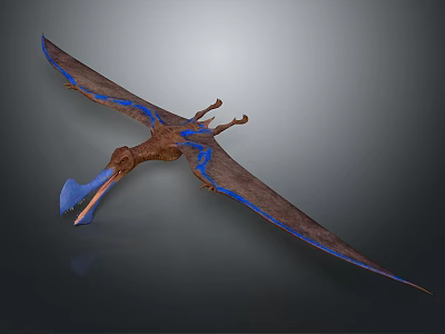 Flying Pterosaur Prehistoric Animal With Brown Wings And Blue Beak 3d model