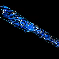Flowing Curved Art Installation With Blue Fish And White Light Spots On Black Background