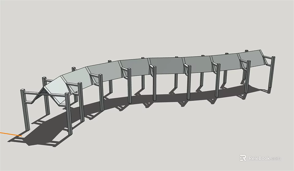 Modern Curved Pergola With Metal Frame Glass Roof And Multiple Pillars 3d model 
