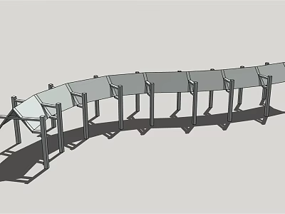 Modern Curved Pergola With Metal Frame Glass Roof And Multiple Pillars 3d model