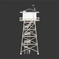 Wooden Watchtower Structure With Staircase Roofed Top Cabin Supportive Framework And Small Human Figure Beside