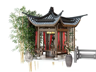Chinese style pavilion ancient building tile plant building component curtain 3d model