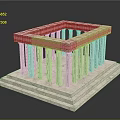 Ancient Greek Style Architectural Model With White Columns Red Top And Stepped Base