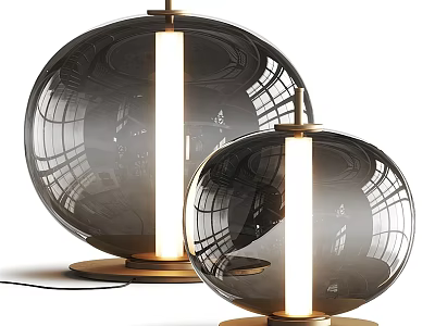 Modern Round Glass Shade Table Lamp with Golden Base and Illuminated Vertical Tube 3d model