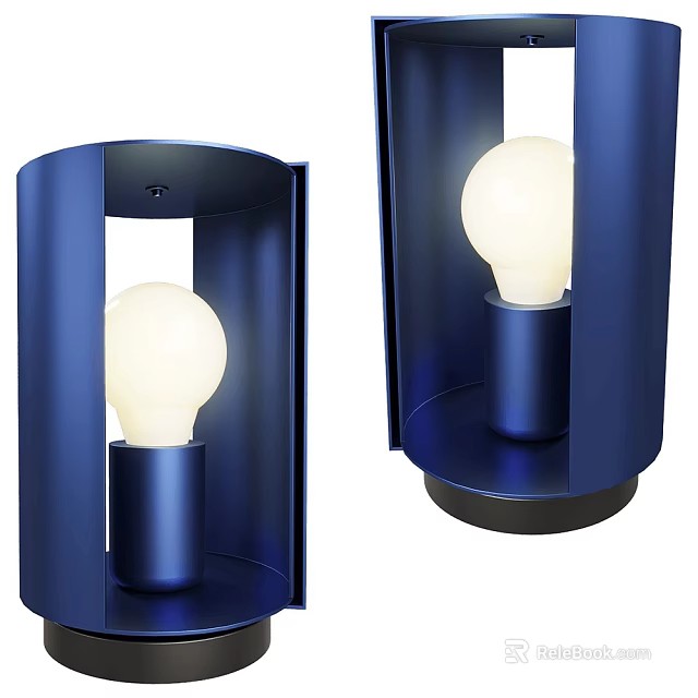 Blue Modern Table Lamp With Metal Frame And Exposed Bulb Design 3d model