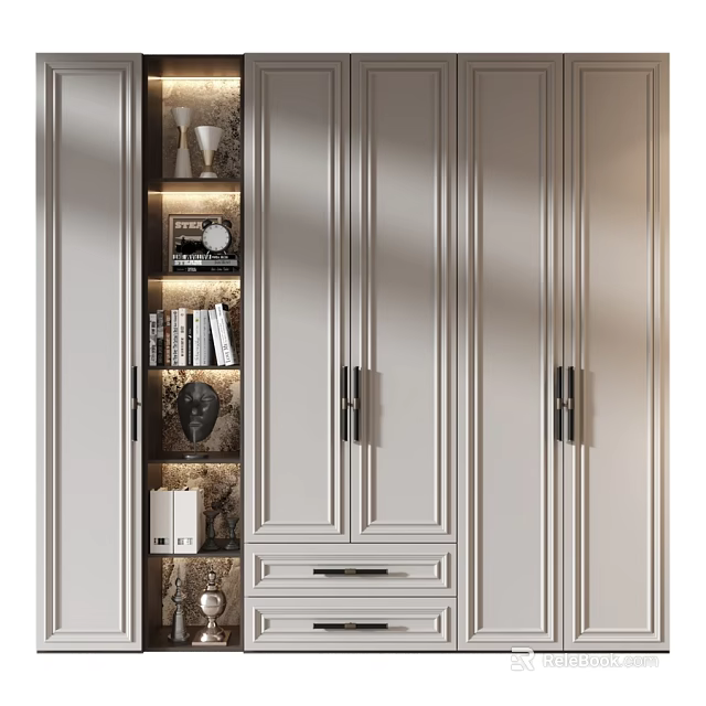 Elegant Cream White Chest Of Drawers With Built In LED Lighting And Open Display Shelves 3d model 