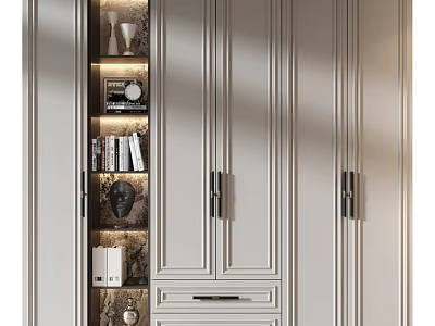 Elegant Cream White Chest Of Drawers With Built In LED Lighting And Open Display Shelves 3d model