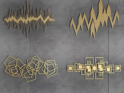 Modern Golden Geometric Wall Decor With Abstract Patterns And Artistic Design 3d model