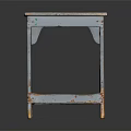 Vintage Blue Side Table With Worn Paint Open Frame And Distressed Wooden Legs