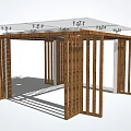 Outdoor Wooden Pavilion Structure Featuring Glass Roof Latticed Floor And Metal Connectors