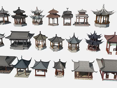 Traditional Chinese Pavilion Models with Various Architectural Styles and Designs 3d model
