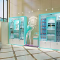 Elegant Modern Clothing Store Interior With Light Blue Display Cabinets And Mannequin