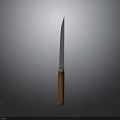 Silver Blade Weapon With Brown Wooden Handle On Gray Gradient Background 3d model