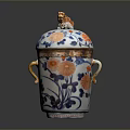 Ceramic Jar with Lid Floral Patterns Ornament and Side Handles for Home Use