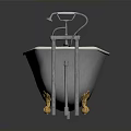 White Modern Electronic Bathtub With Gold Legs And Silver Faucet On Black Reflective Floor