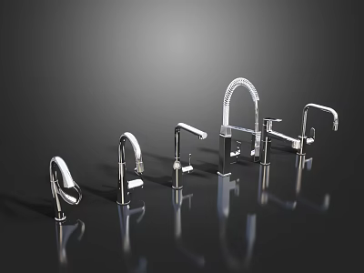 Various Modern Stainless Steel Faucet Designs On Display With Sleek Styles 3d model