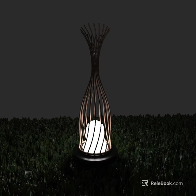 Outdoor Lamp with Branch Like Metal Frame Design and Illuminated White Light in Green Grass 3d model 