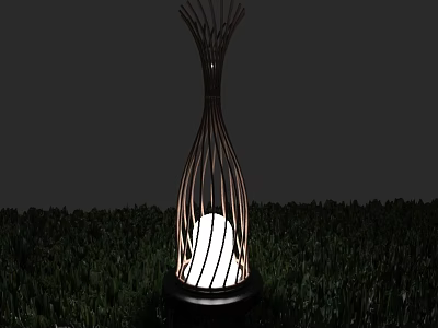 Outdoor Lamp with Branch Like Metal Frame Design and Illuminated White Light in Green Grass 3d model