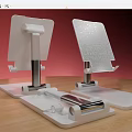 White Perforated Phone Stands With Metal Poles And Base Accessories On Wooden Tabletop