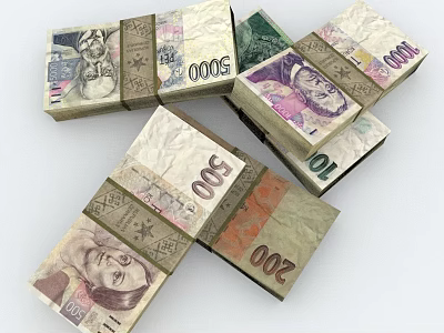 Stacked Currency Notes With Various Denominations And Colorful Designs 3d model