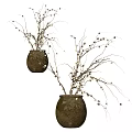 Ceramic Vases For Home Decor Featuring Rustic Branches With White Brown Beads 3d model