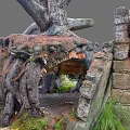 Ancient Tree Roots Embracing Stone Archway And Cracked Mossy Walls In Rustic Scene