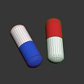 Two Colorful Capsule Shaped Candy Snacks in Red White and Blue on Black Background