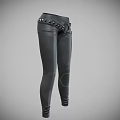 Modern Stylish Black Tight Fitting Leather Pants With Belt Detail