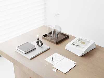 Stylish Inflatable Product Display On Wooden Table With Books And Stationery Items 3d model