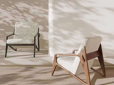 Modern Leisure Chairs With Upholstered Seats Wooden Frames And Shadow Patterns On Light Colored Walls 3d model