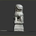 Stone Lion Statue Standing on Stone Platform with Gravel and Slab Base
