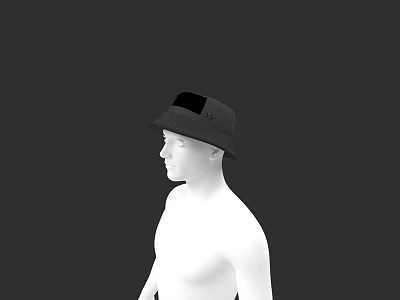 Stylish Black Bucket Hat Worn By White Mannequin On Black Background 3d model