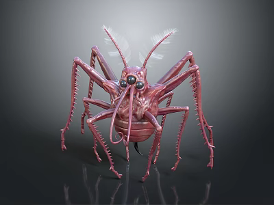 Red Insect with Long Thin Legs Transparent Antennae and Detailed Artistic 3D Render 3d model