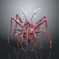 Red Insect with Long Thin Legs Transparent Antennae and Detailed Artistic 3D Render
