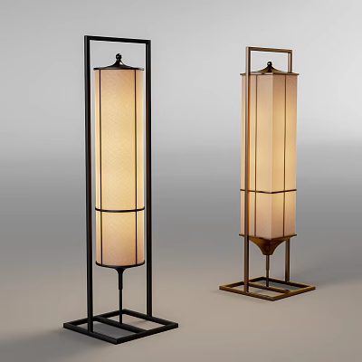 Modern Elegant Floor Lamps With Black And Gold Metal Frames And White Fabric Shades 3d model