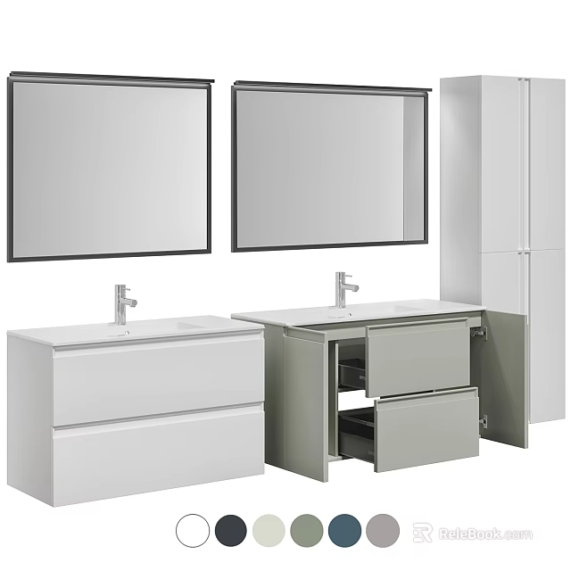 Modern Bathroom Vanity Set With Double Mirrors Storage Cabinet And Drawers 3d model