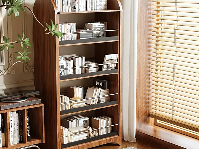 Modern Wooden Storage Shelf With Multiple Layers Holding Books Decor And Plants 3d model