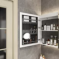 Modern Bathroom Vanity With White Countertop Storage Cabinet Mirror And Gray Marble Wall