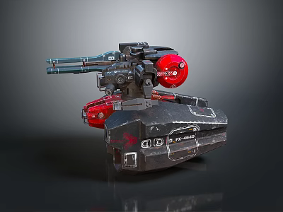 Futuristic Mechanical Weapon Featuring Multiple Barrels Red Circular Component And Metallic Structure 3d model