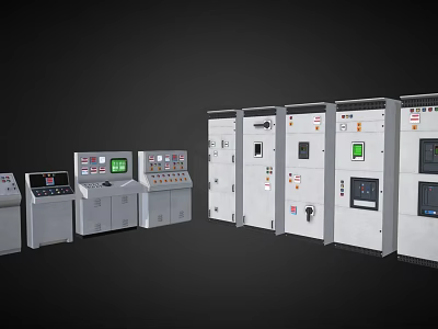 Industrial Electrical Switch Panels With Multiple Control Units And Digital Displays 3d model