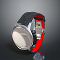 Stylish Modern Watch With Black Fabric Strap Red Accent And Circular White Dial
