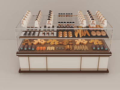Break Area Glass Display Case With Fresh Bread Pastries And Cookies 3d model